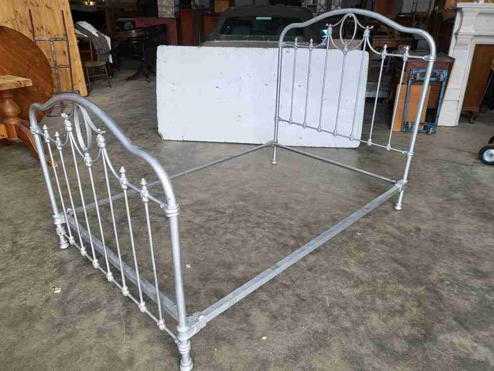 Antique Victorian cast iron small double bed frame + base