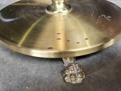 Vintage 20thC brass standard lamp cream shade round base feet