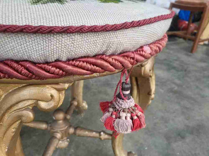 Antique Victorian round gilt cabriole legs tapestry stool seat