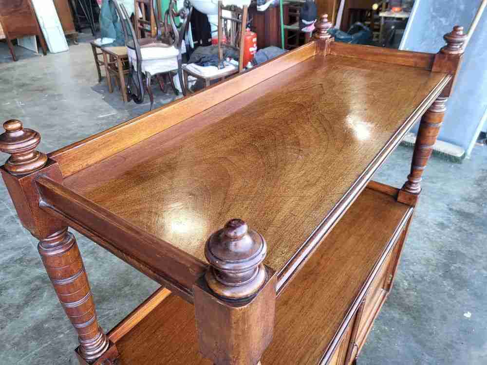 Antique mahogany two tier buffet serving table cupboard