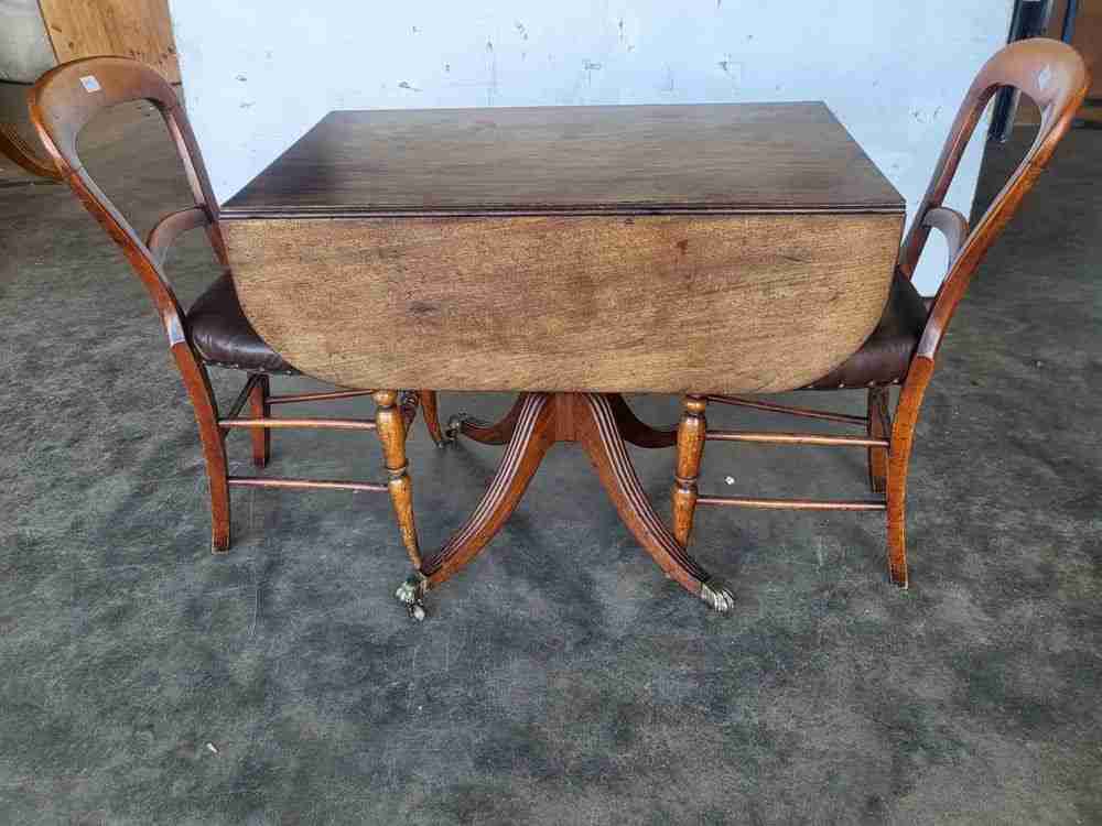 Antique Georgian pedestal drop leaf occasional dining table drawers