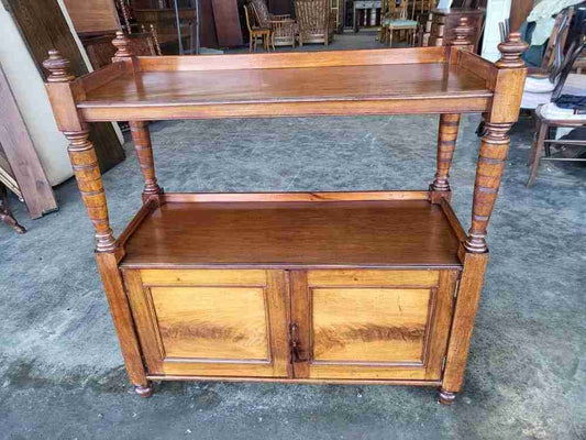 Antique mahogany two tier buffet serving table cupboard