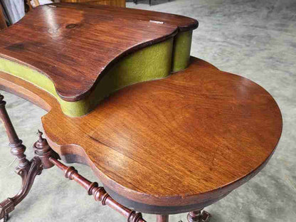 Antique Edwardian pedestal mahogany kidney desk dressing table carved legs