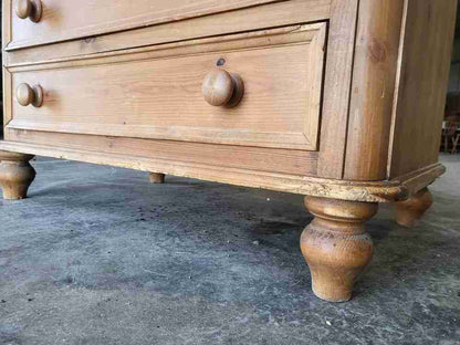 Small low pine wardrobe 2 x drawers bun feet