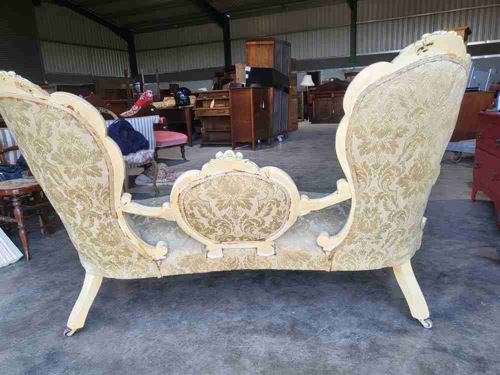 Antique French Louis cream wood frame sofa love seat cabriole legs