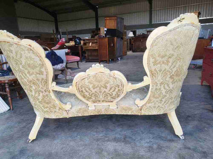 Antique French Louis cream wood frame sofa love seat cabriole legs