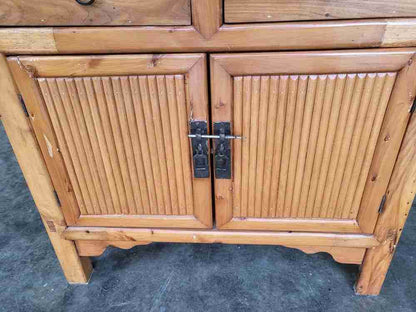Vintage 20thC small Chinese cupboard cabinet 2 drawers square legs