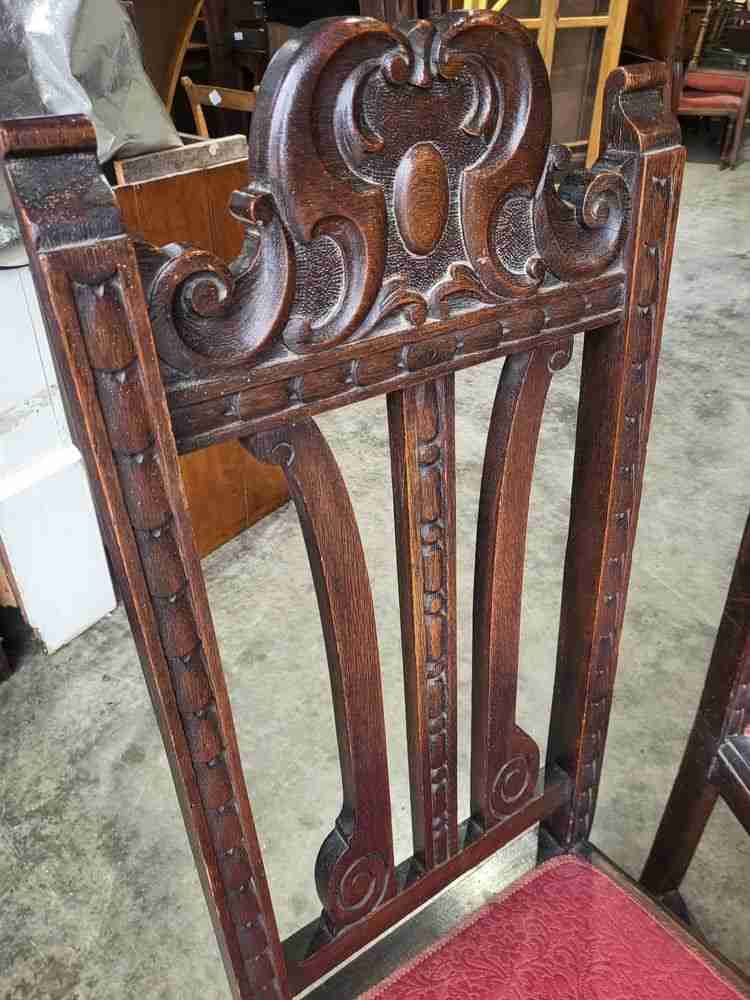 Antique carved oak high back dining chairs 18thC style