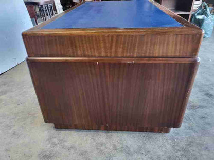 Antique Deco large twin pedestal desk 8 drawers  blue top