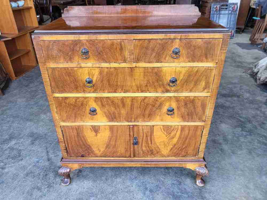 Antique Deco walnut 2 over 2 chest of drawers shoe cupboard