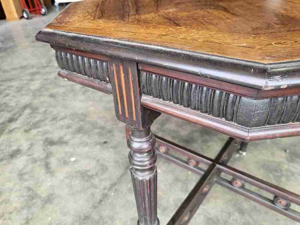 Antique inlaid octagonal occasional dining side table seat 4