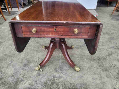 Antique Victorian pedestal drop leaf quad base table seat 6