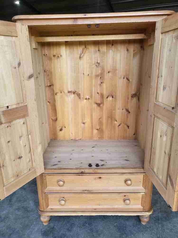 Small low pine wardrobe 2 x drawers bun feet