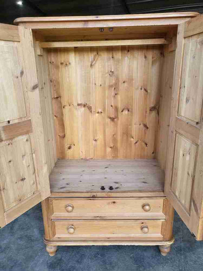 Small low pine wardrobe 2 x drawers bun feet