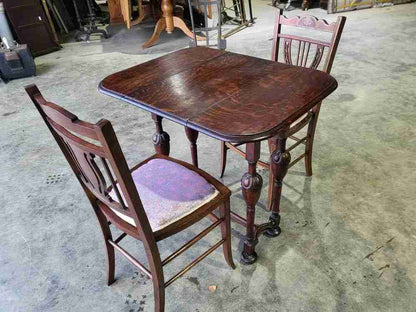 Antique Edwardian small oak drop leaf occasional dining table