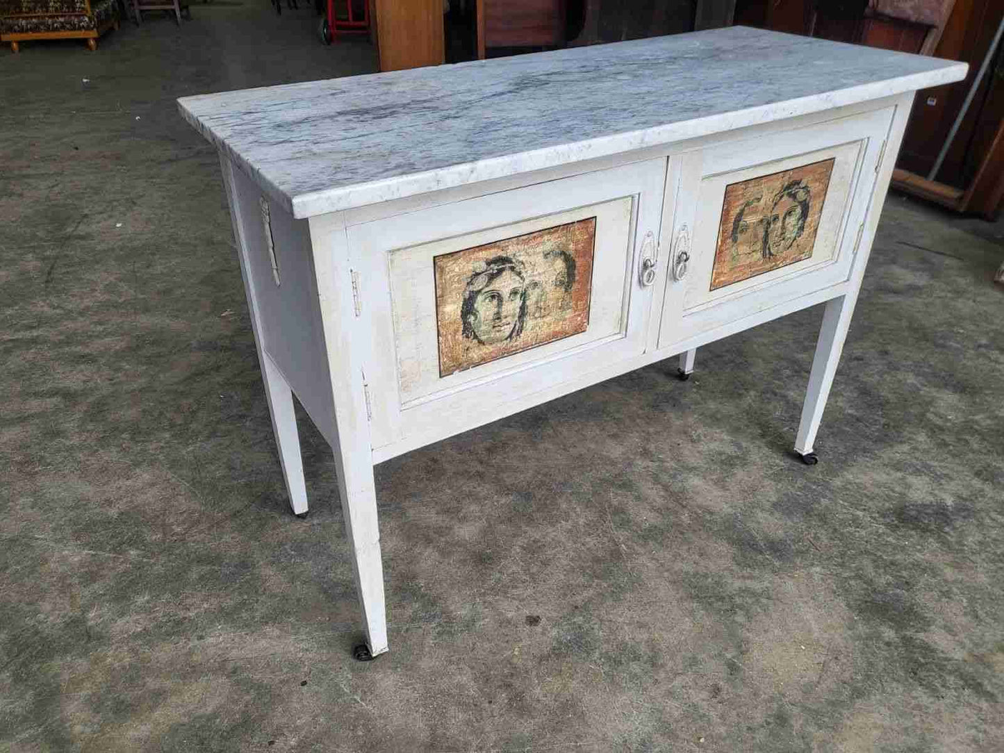 Antique Edwardian marble 2 door washstand painted cupboard