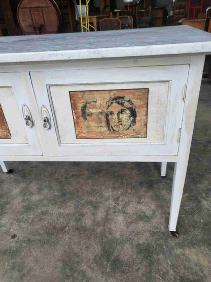 Antique Edwardian marble 2 door washstand painted cupboard