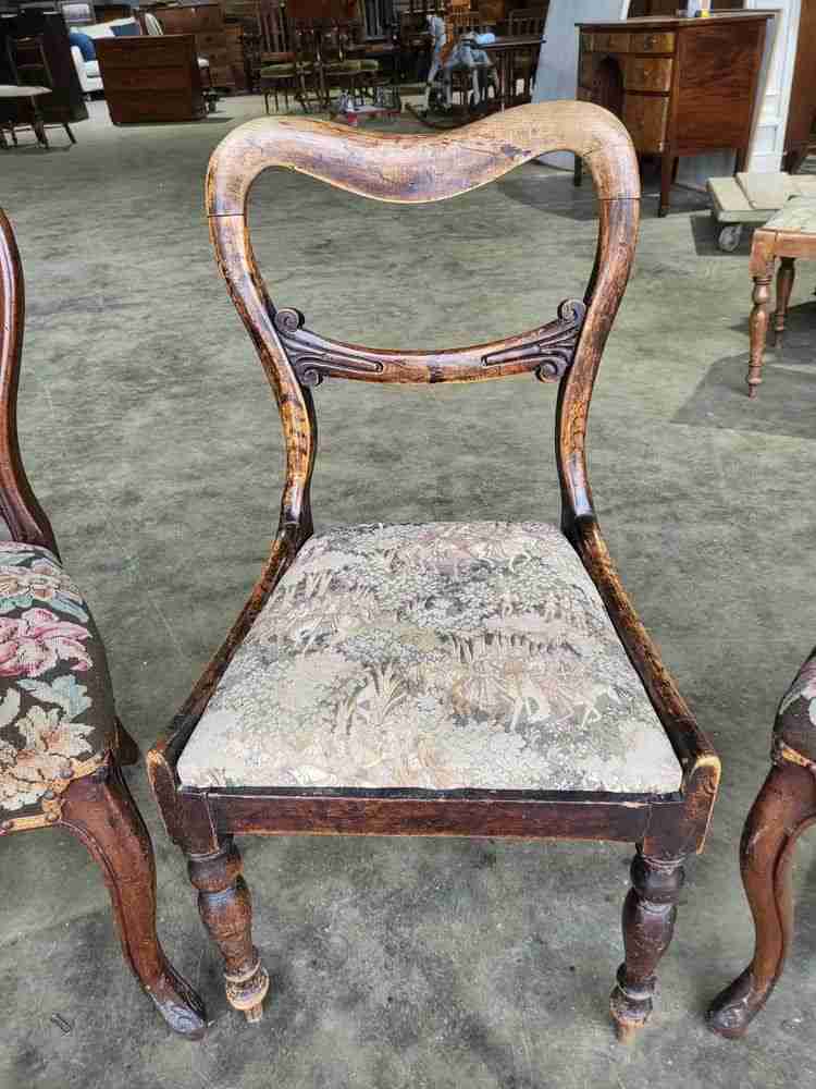 Four mixed Victorian balloon back dining chairs floral