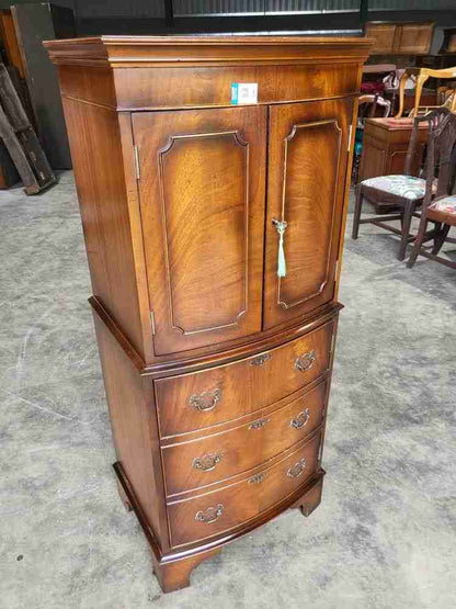 Antique repro mahogany small slim cocktail cabinet desk cupboard bureau
