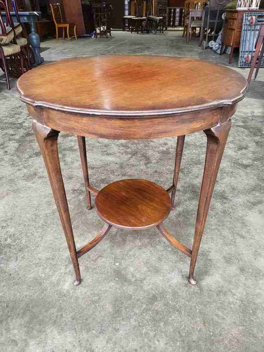 Antique round occasional 2 tier side dining table tapered legs