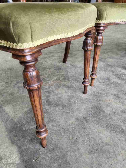 Four antique Victorian ballon back dining chairs green