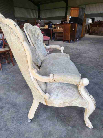 Antique French Louis cream wood frame sofa love seat cabriole legs