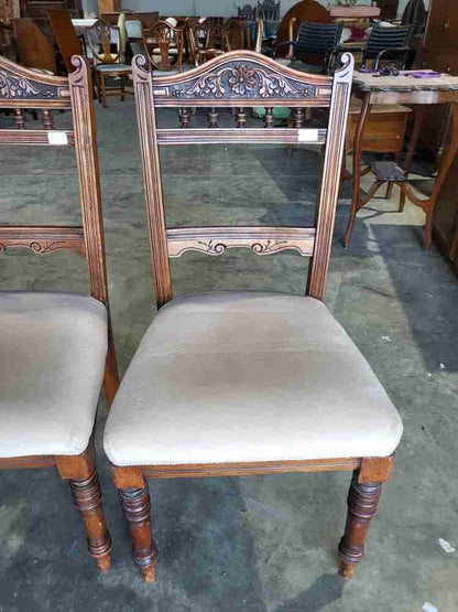 Four antique Victorian carved bar back dining chairs cream