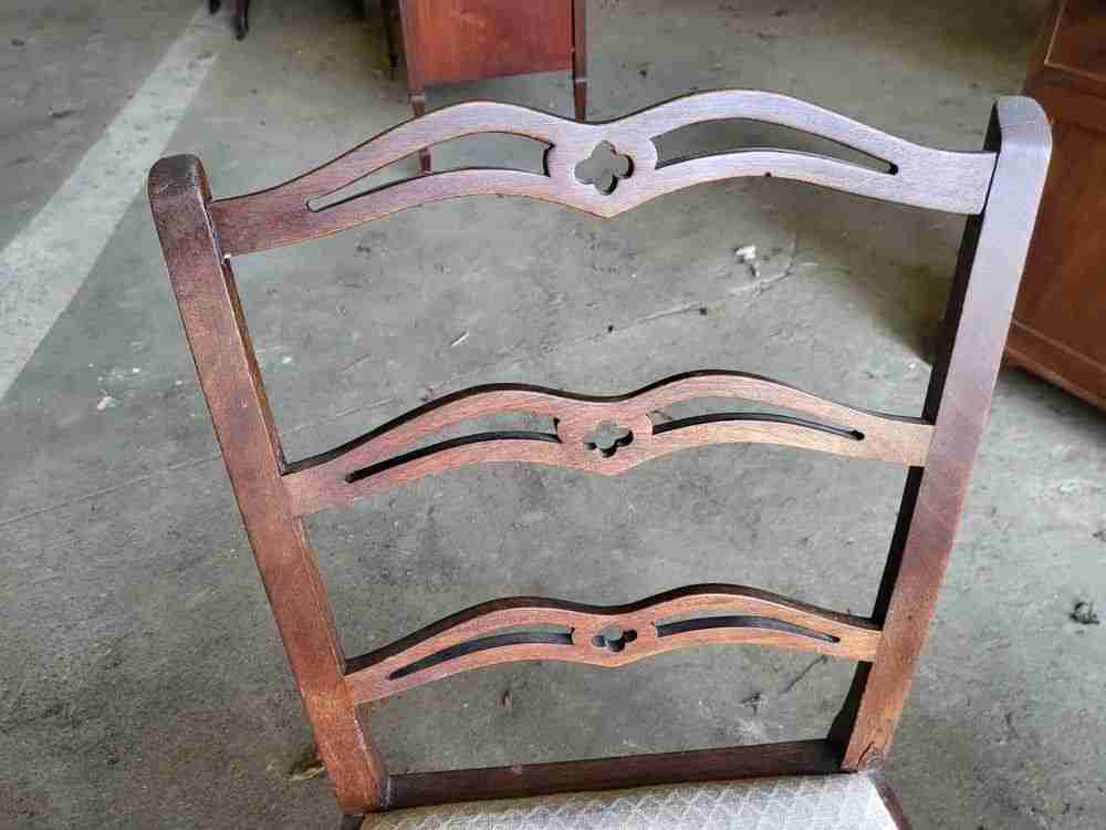 Four antique Georgian ribbon back dining chairs square legs