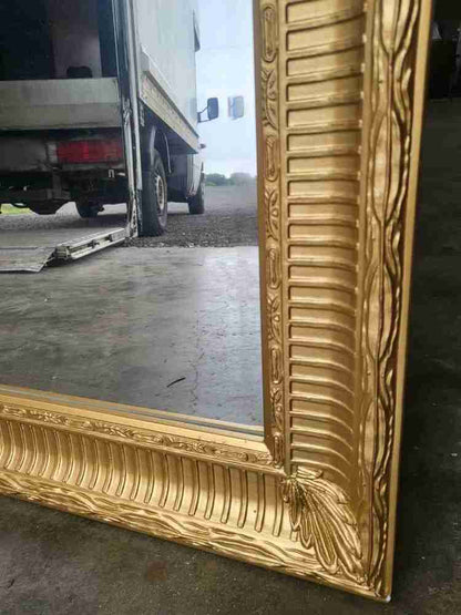 Very large freestanding dressing rectangular bevelled gold mirror 6'6" x 4'6"