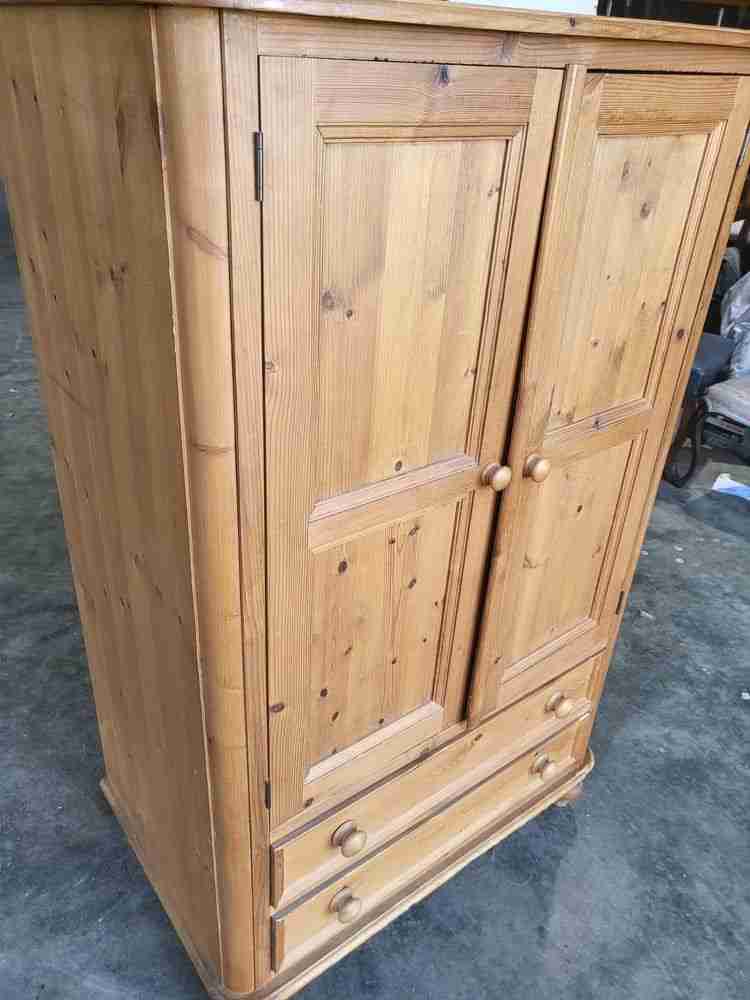 Small low pine wardrobe 2 x drawers bun feet