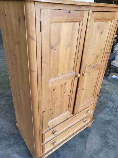 Small low pine wardrobe 2 x drawers bun feet
