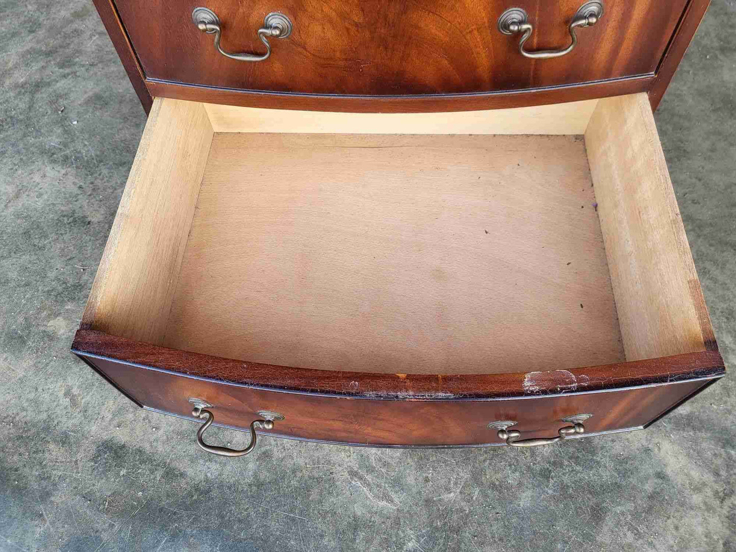 Antique repro small bow front chest of 4 drawers