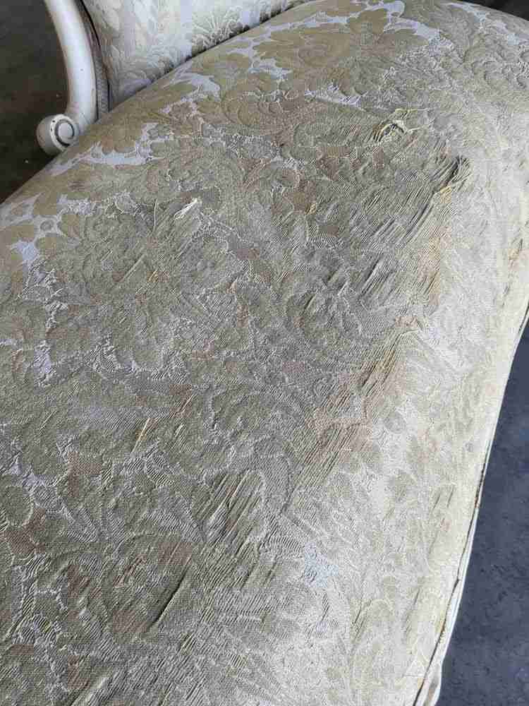 Antique French Louis cream wood frame sofa love seat cabriole legs