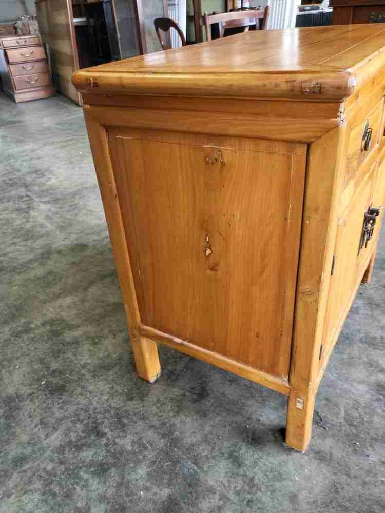 Vintage 20thC small Chinese cupboard cabinet 2 drawers square legs