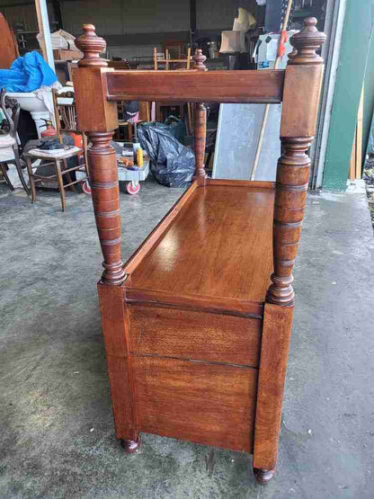 Antique mahogany two tier buffet serving table cupboard