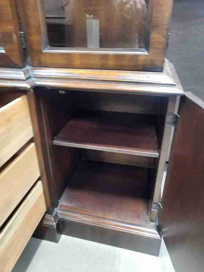 Large antique repro glazed bookcase cabinet cupboard drawers