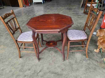 Antique inlaid octagonal occasional dining side table seat 4