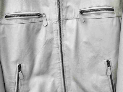 Men's cream leather biker jacket 42" M