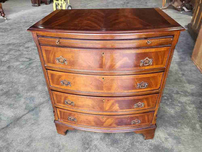 Antique repro bow front chest of drawers slide tray dressing table desk