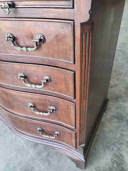 Antique repro serpentine small chest of drawers bracket feet tray desk