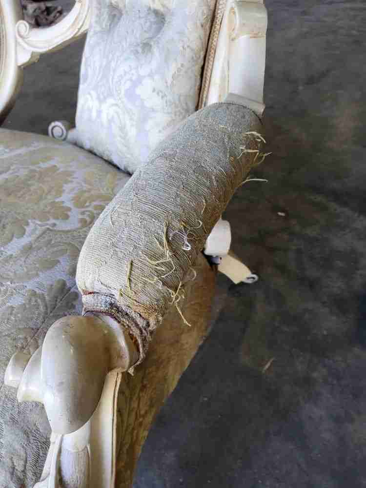 Antique French Louis cream wood frame sofa love seat cabriole legs