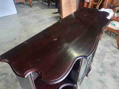 Antique serpentine glazed chiffonier sideboard cabinet velvet shelves