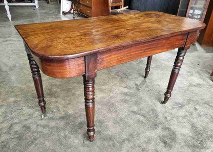 Two Antique Georgian mahogany D end turned leg hall server dining table deskPRICEX1
