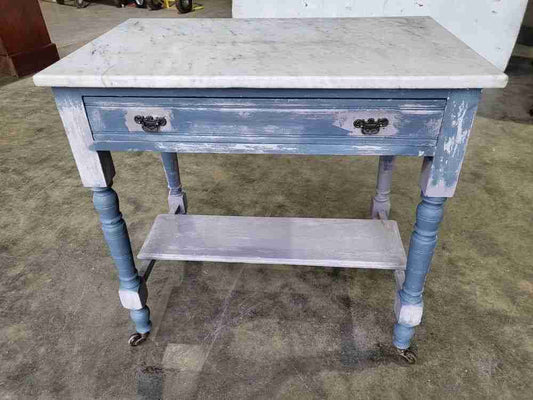 Antique painted small Edwardian wash stand marble top drawer