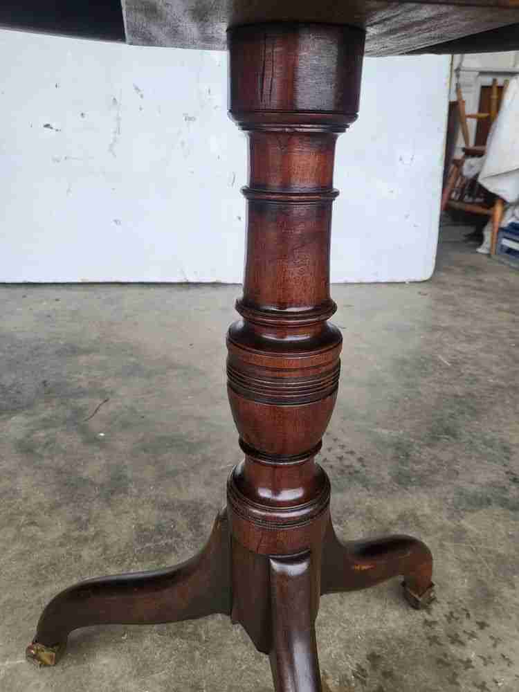 Antique tilt top rectangular pedestal tripod occasional table