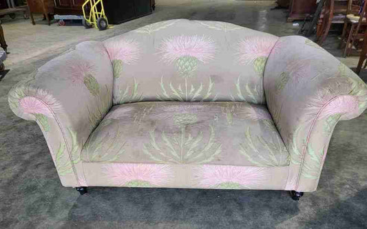 Curved small 2 seat silk floral sofa shabby bed end seat