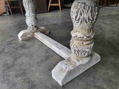 Antique repro natural elm bench carved painted legs seat