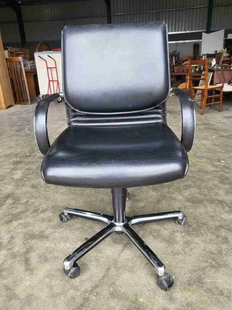 Black leather chrome swivel tilt adjust height office chair