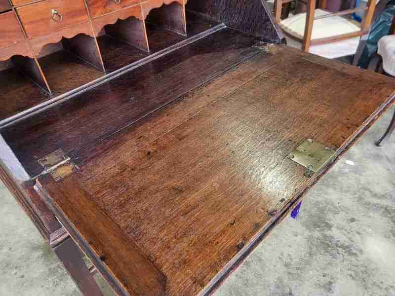 Antique Victorian oak bureau desk legs castors drawers