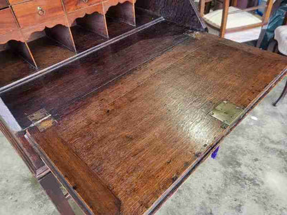 Antique Victorian oak bureau desk legs castors drawers